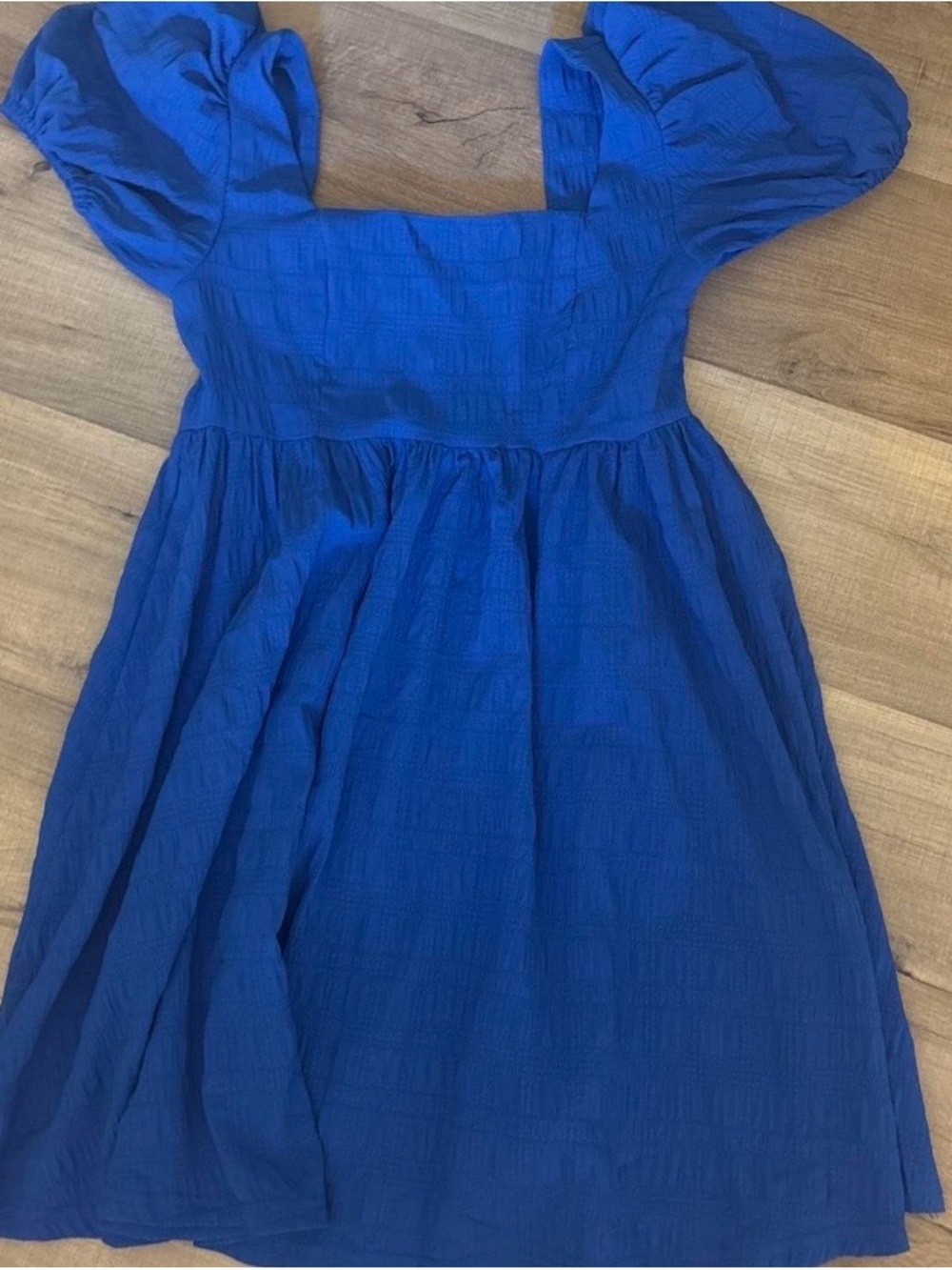 Amazon Royal Blue Puff-Sleeve Casual Kids Dress
